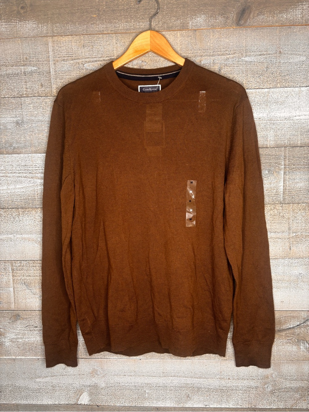 Club Room NWT merino wool blend Men's Chestnut Brown Crewneck Sweater $75 value